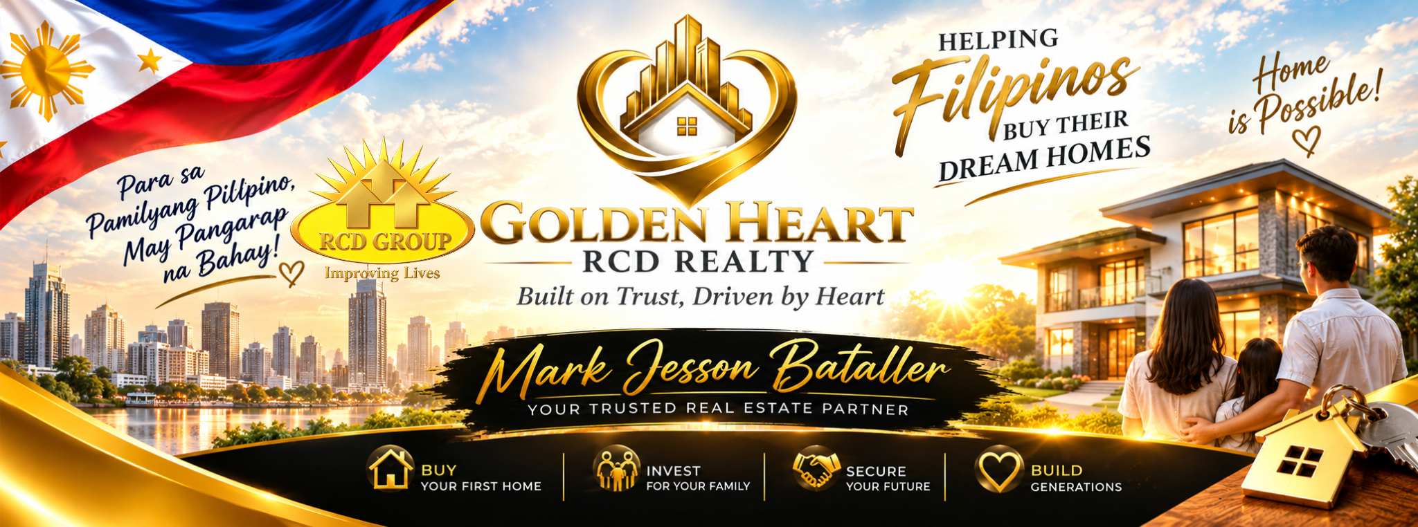 Golden Heart RCD Realty — Helping Filipinos buy their dream homes. Mark Jesson Bataller, your trusted real estate partner.